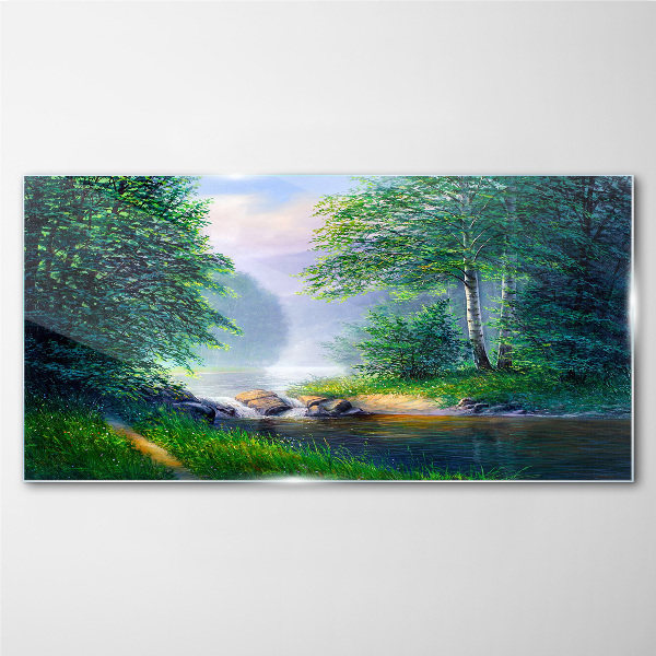 A peaceful landscape by the river Glass Wall Art
