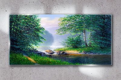 Forest river landscape Glass Wall Art