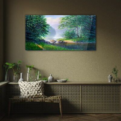 A peaceful landscape by the river Glass Wall Art