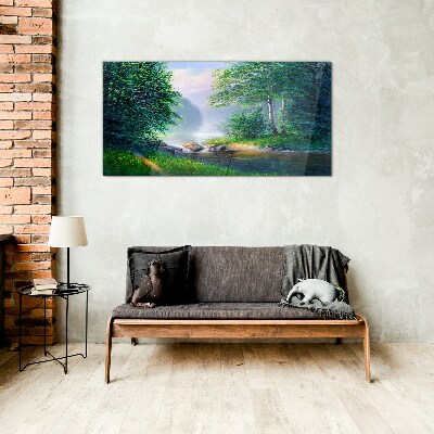 A peaceful landscape by the river Glass Wall Art