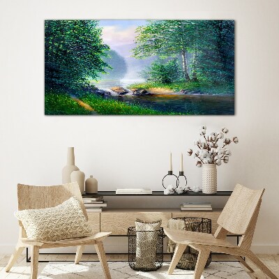 A peaceful landscape by the river Glass Wall Art