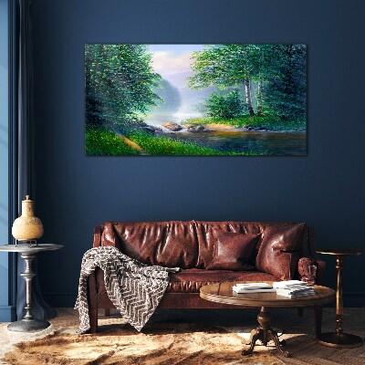 A peaceful landscape by the river Glass Wall Art