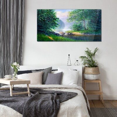 A peaceful landscape by the river Glass Wall Art
