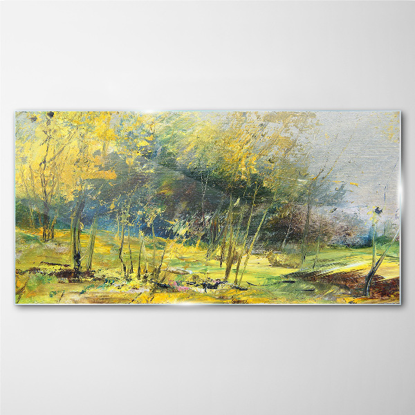 Golden autumn in the park Glass Wall Art