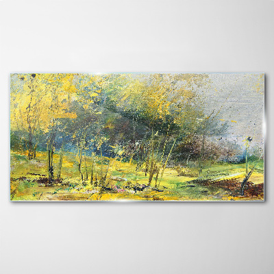 Golden autumn in the park Glass Wall Art