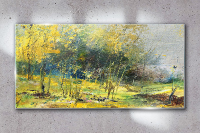 Golden autumn in the park Glass Wall Art