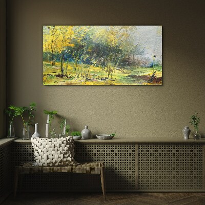 Golden autumn in the park Glass Wall Art