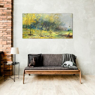 Golden autumn in the park Glass Wall Art