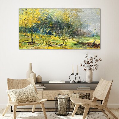 Golden autumn in the park Glass Wall Art