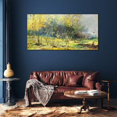 Golden autumn in the park Glass Wall Art