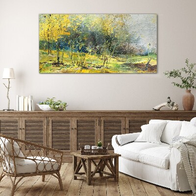 Golden autumn in the park Glass Wall Art