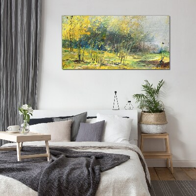Golden autumn in the park Glass Wall Art