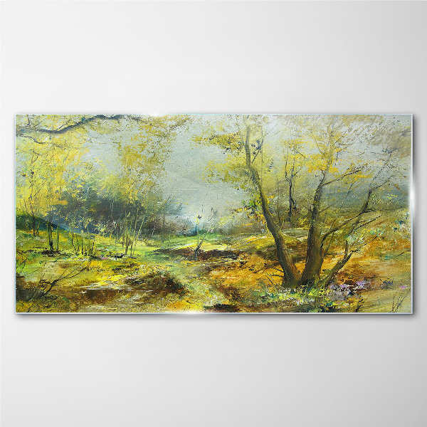 Spring landscape with trees Glass Wall Art