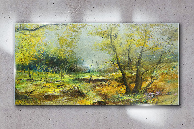 Spring landscape with trees Glass Wall Art