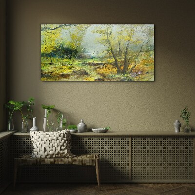 Spring landscape with trees Glass Wall Art