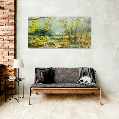 Spring landscape with trees Glass Wall Art