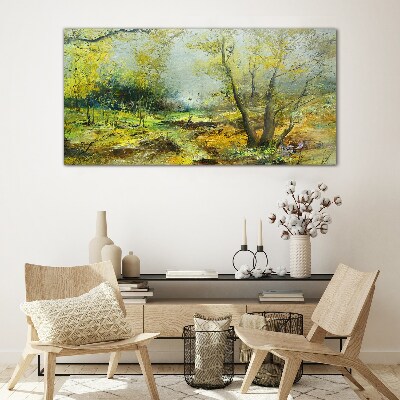 Spring landscape with trees Glass Wall Art