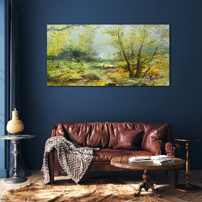 Spring landscape with trees Glass Wall Art