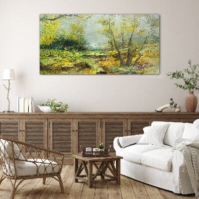 Spring landscape with trees Glass Wall Art
