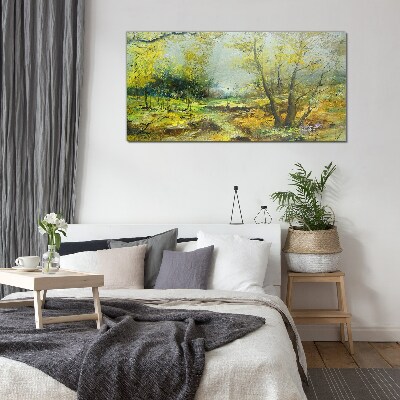 Spring landscape with trees Glass Wall Art
