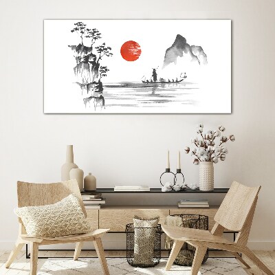 A quiet morning by the river Glass Wall Art