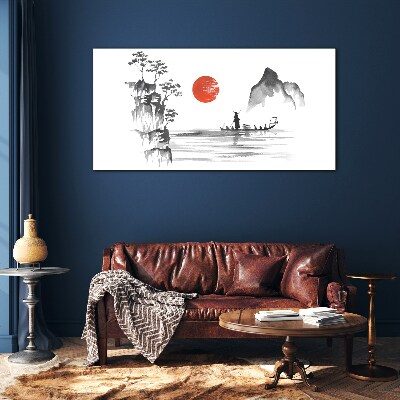 A quiet morning by the river Glass Wall Art