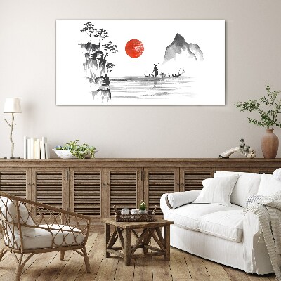 A quiet morning by the river Glass Wall Art