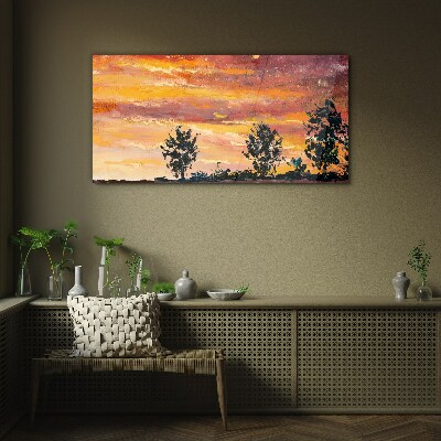 Sunset over the trees Glass Wall Art