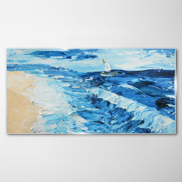 Calm sea with a sailboat Glass Wall Art
