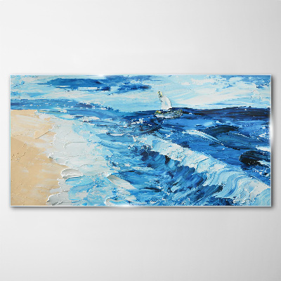 Calm sea with a sailboat Glass Wall Art