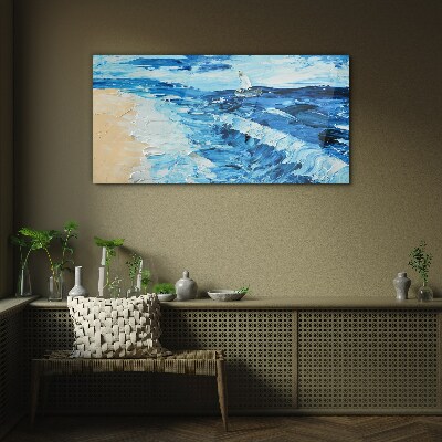 Calm sea with a sailboat Glass Wall Art