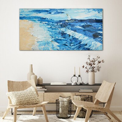 Calm sea with a sailboat Glass Wall Art