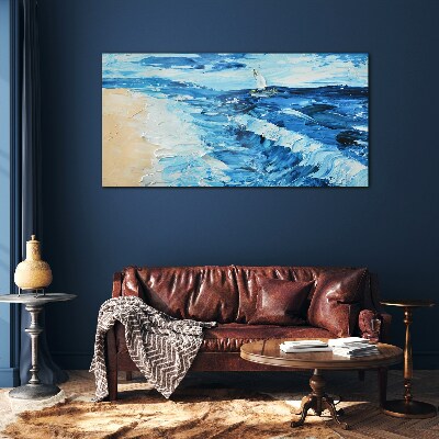 Calm sea with a sailboat Glass Wall Art