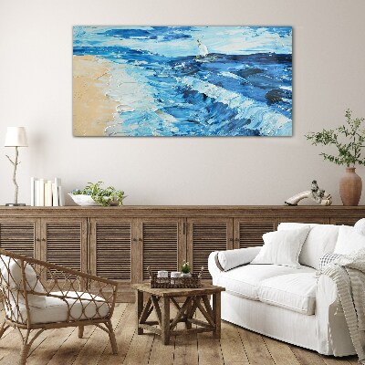 Calm sea with a sailboat Glass Wall Art