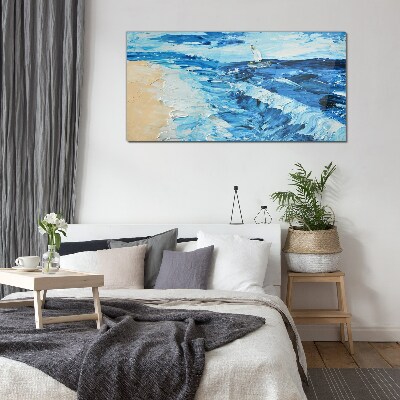 Calm sea with a sailboat Glass Wall Art