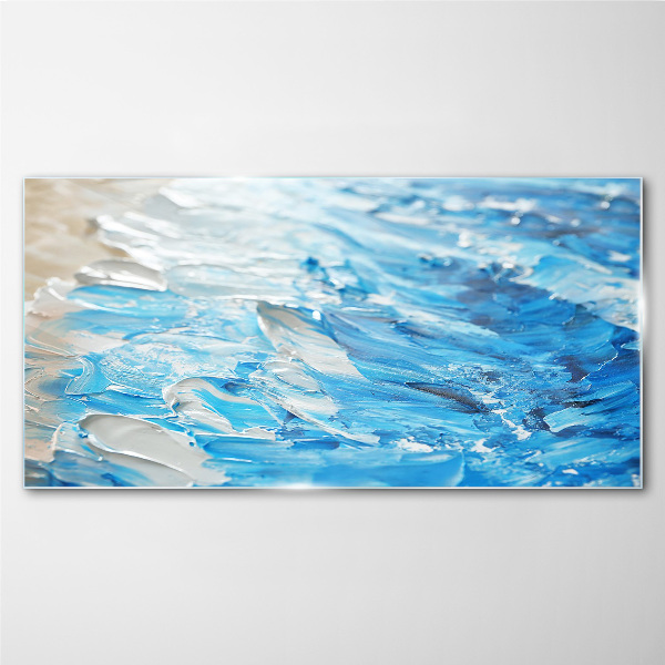 Waves in shades of blue Glass Wall Art