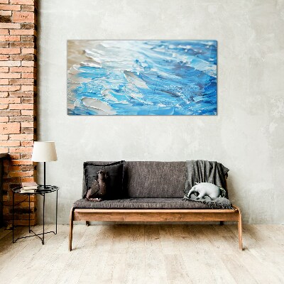 Waves in shades of blue Glass Wall Art
