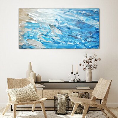 Waves in shades of blue Glass Wall Art