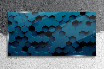 Geometric hexagons in shades of blue Glass Wall Art