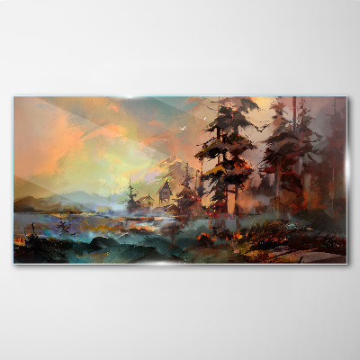 Mysterious mountain landscape Glass Wall Art