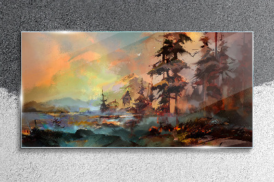 Mysterious mountain landscape Glass Wall Art
