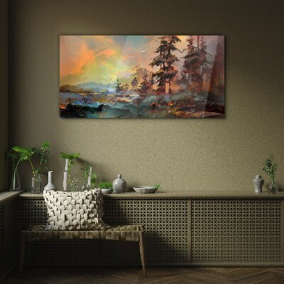 Mysterious mountain landscape Glass Wall Art