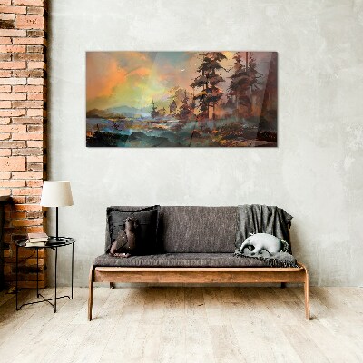 Mysterious mountain landscape Glass Wall Art