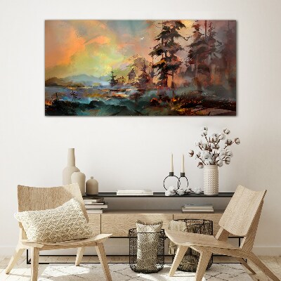 Mysterious mountain landscape Glass Wall Art