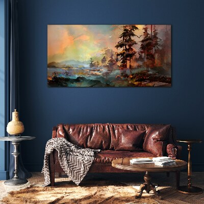Mysterious mountain landscape Glass Wall Art