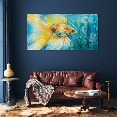 Goldfish in colored water Glass Wall Art