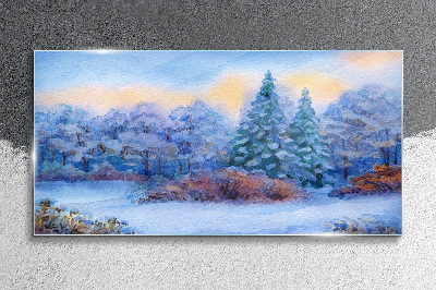 Winter landscape in pastel colors Glass Wall Art