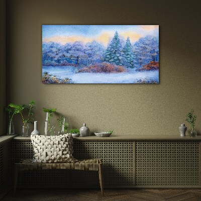 Winter landscape in pastel colors Glass Wall Art