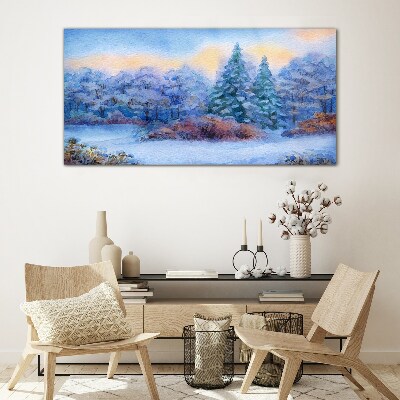 Watercolor snow tree forest Glass Wall Art