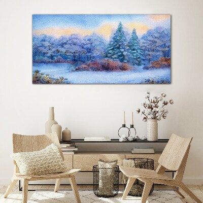 Winter landscape in pastel colors Glass Wall Art
